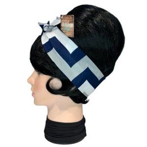 Blue, Silver and White Geometric Zig Zag Bandana Tie Headband